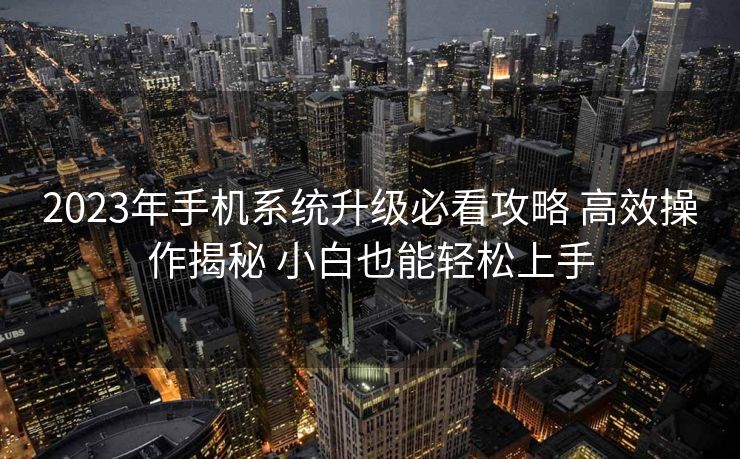2023年手机系统升级必看攻略 高效操作揭秘 小白也能轻松上手