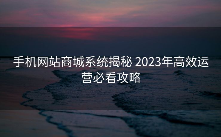 手机网站商城系统揭秘 2023年高效运营必看攻略