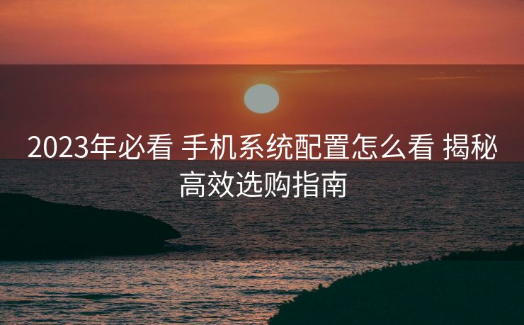 2023年必看 手机系统配置怎么看 揭秘高效选购指南