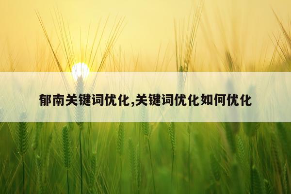 郁南关键词优化,关键词优化如何优化